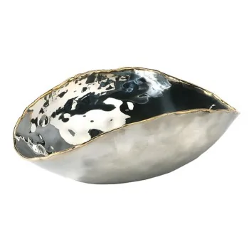 Elegant Artisan Stainless Steel Bowl Hammered Finish - Brass Accents - 22 x 13 x 7 cm