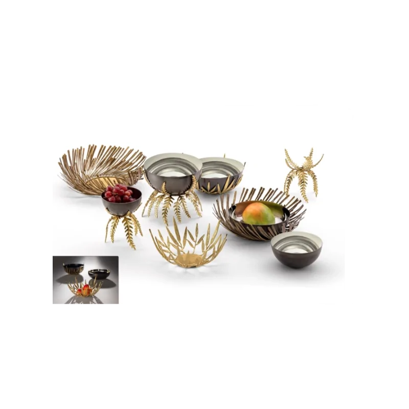 Elegant Bowl & Display - Anthracite 18/10 Stainless Steel with Brass Stand - Diam. 21 cm - Ht 19 cm