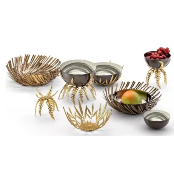 Elegant Bowl & Display - Anthracite 18/10 Stainless Steel with Brass Stand - Diam. 13 cm - Ht 17 cm
