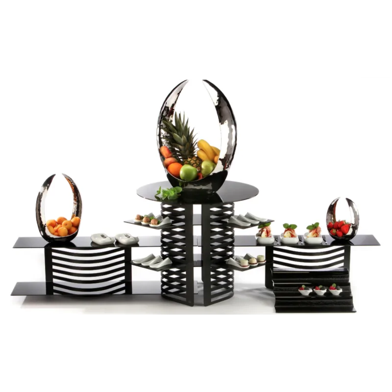 Elegant Galvanized Steel Buffet Stand - Curve Design - Matt Black Finish - Dimensions: 27 x 27 x 46.5 cm - Pack of 2