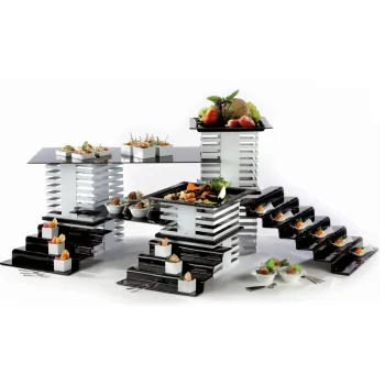 Elegant Squareline Buffet Stand - 18/10 Stainless Steel - Mirror Polished - 24” x 24” x 25.5 cm