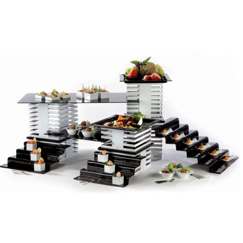 Elegant Squareline Buffet Stand - 18/10 Stainless Steel - Mirror Polished - 24” x 24” x 25.5 cm