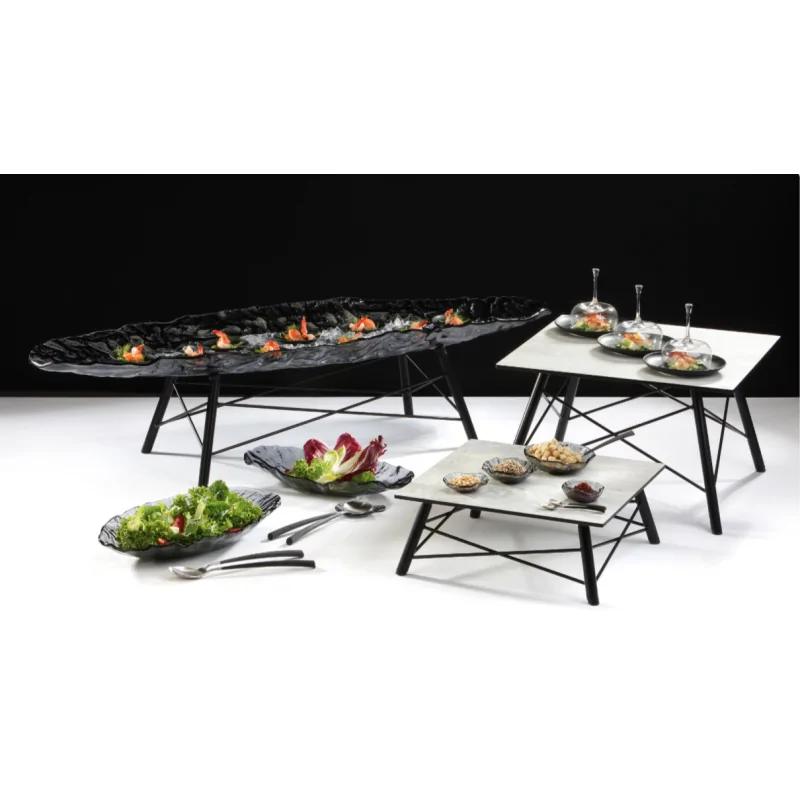 Elegant Crossline Buffet Display - Galvanised Steel - Matt Black Finish - Dimensions: 70.5 x 33.5 x 23.5 cm