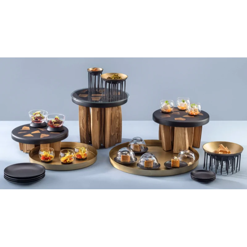 Elegant Buffet Display Stomp - Solid Oak/Resin - Black - Diam. 27 cm Ht 16 cm