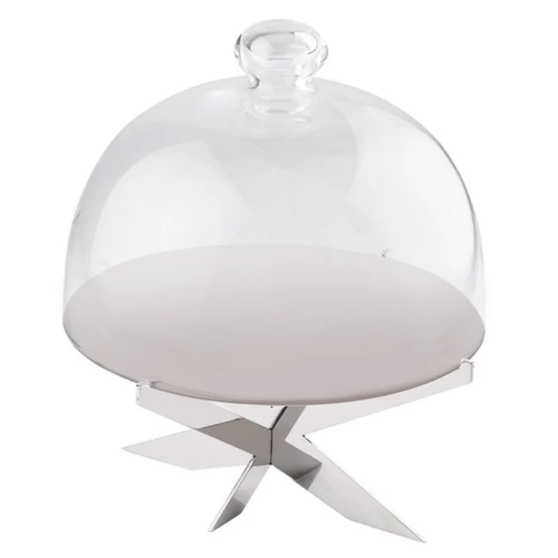 Polished Cake Stand With Glass Dome - 24 cm H: 28 cm Polished Cake Stand With Glass Dome - 24 cm H: 28 cm