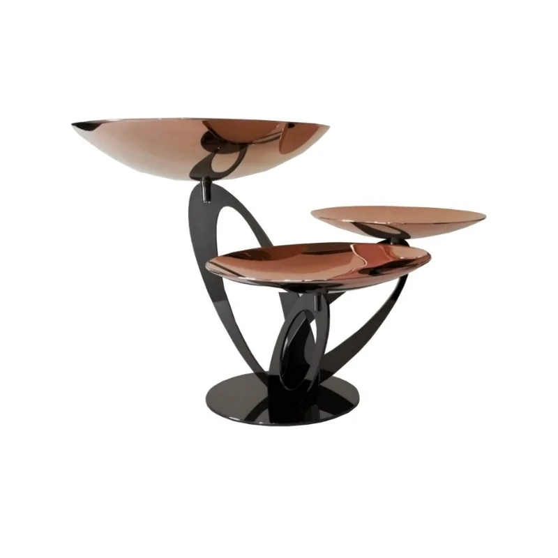 Polished Black/Rose Gold Stand With 3 Rounded Plates - 46 cm H: 30 cm