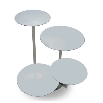Polished Rotating Stand With (1 Flat Plate - Dia: 22 cm & 2 Plates - Dia: 17 cm) - Dia: 34 cm H: 25 cm