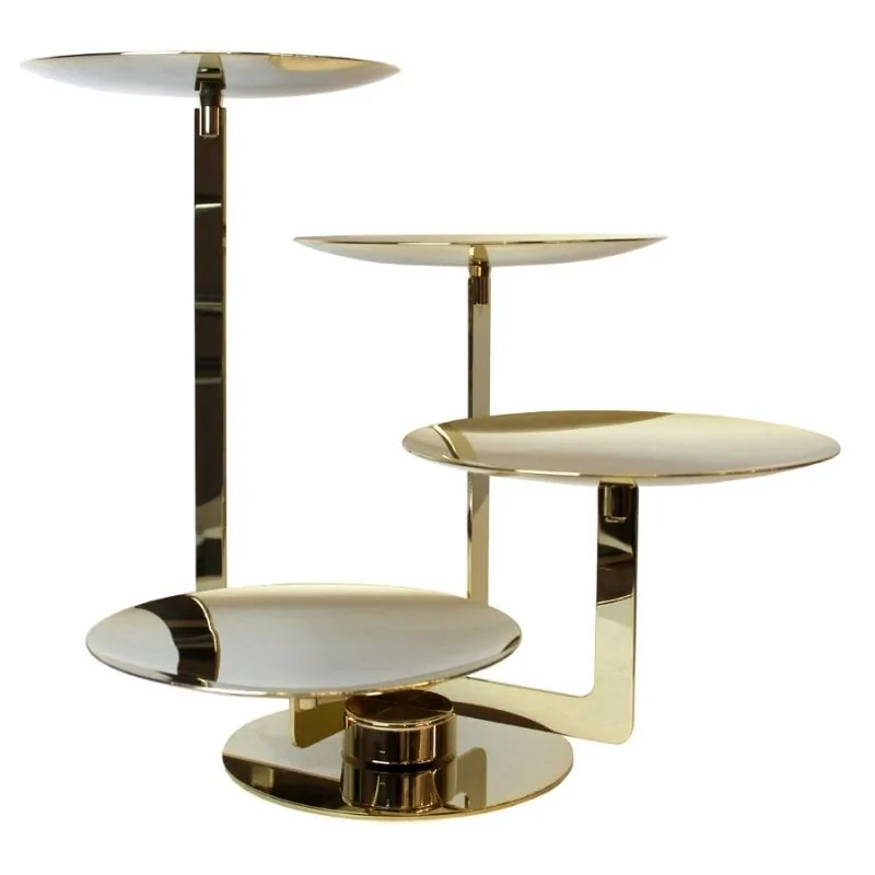 Gold Plated Rotating Stand With 4 Curved Plates - Dia: cm 20 - 34 x 36 cm H: 35 cm Gold Plated Rotating Stand With 4 Curved Plates - Dia: cm 20 - 34 x 36 cm H: 35 cm