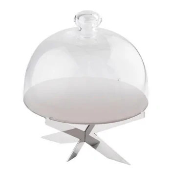 Polished Cake Stand With Glass Dome - 28 cm H: 34 cm
