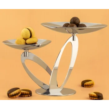 Gold Stand With 2 Plates (1 Plate Dia: 20 cm & 1 Plate Dia: 14 cm) - 35 x 20 cm H: 22 cm