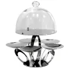 Polished Stand With 5 Cups - Dia: 14 cm and Plate With Glass Dome - Dia: 28 cm - Dia: 40 cm H: 44 cm - Elleffe Design