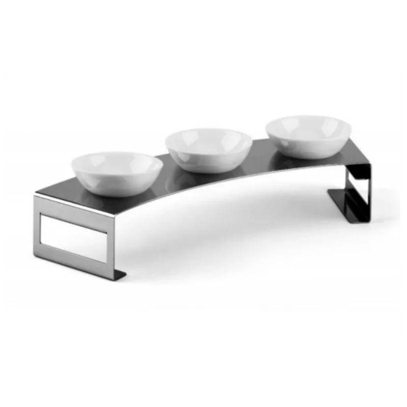 Polished Nuts Stand With 3 Porcelain Dishes - 38 x 10 cm H: 6 cm Polished Nuts Stand With 3 Porcelain Dishes - 38 x 10 cm H: 6 cm