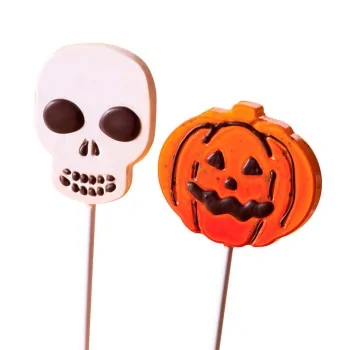 Thermoformed Chocolate Pumpkin and Skull Halloween Lollipop Mold - 8 pcs - 2 Molds Pack