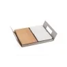 Polished Tray With 2 Porcelain Dishes and 1 Wooden Cutting Board - 28 x 22 cm H: 5 cm