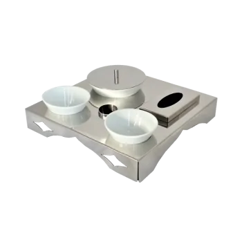 Polished Concept Tray With 1 Ceramic Cup - Dia: 16 cm & 2 Ceramic Cups - Dia: 11 cm - 35 x 35 cm H: 6 cm