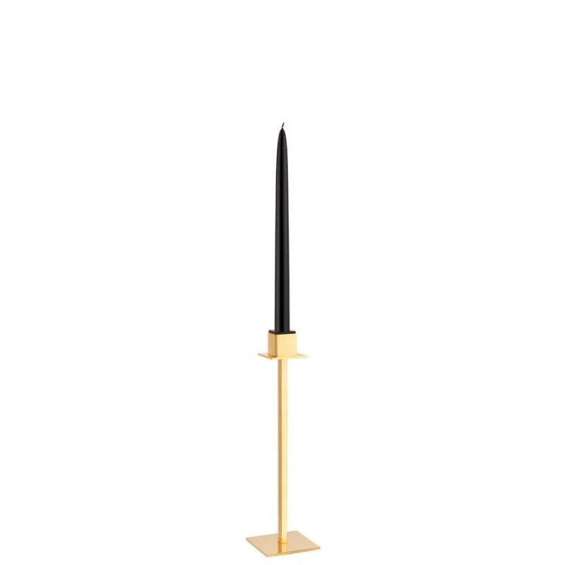 Gold Plated 1 Flame Candleholder - 9 x 9 cm H: 33 cm