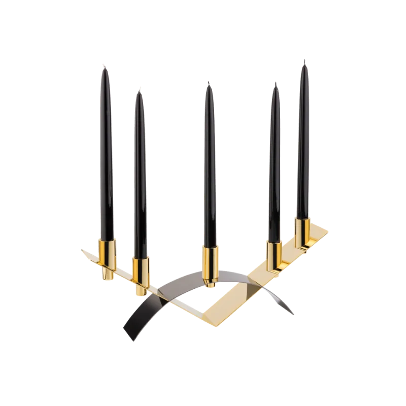 Polished Black/Gold Plated 5 Flame Candleholder - 50 x 7 cm H: 19 cm