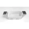 Polished Rectangular Porcelain Dish With Stainless Steel Holder - 17 x 11 cm H: 6.8 cm