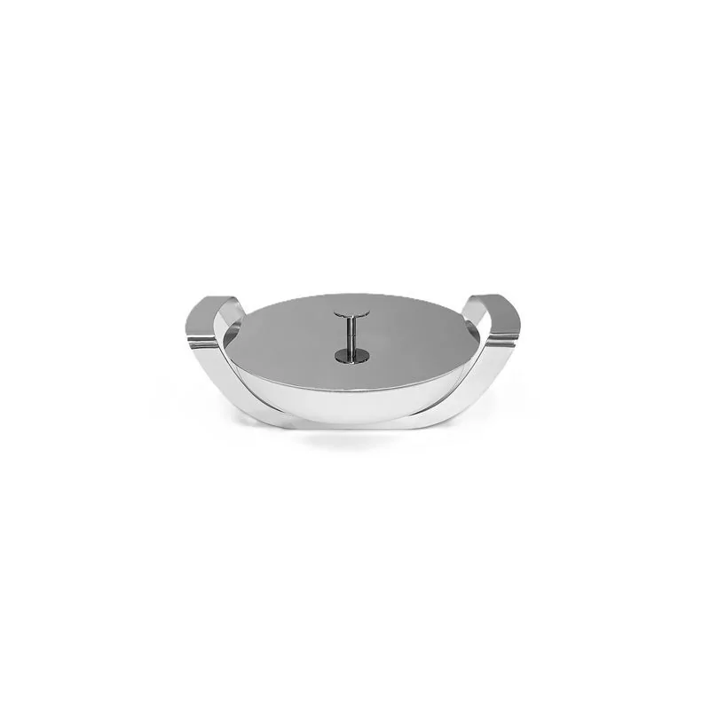 Polished Round Porcelain Dish With Stainless Steel Holder - Dia: 28 H: 6 cm