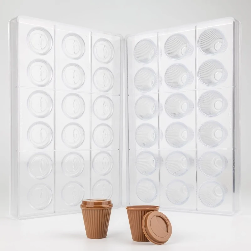 Professional Polycarbonate Barista Coffee Cup Chocolate Praline Mold - ø 35 x h 35 mm - 8gr - 18 Cavities Professional Polycarbonate Barista Coffee Cup Chocolate Praline Mold - ø 35 x h 35 mm - 8gr - 18 Cavities