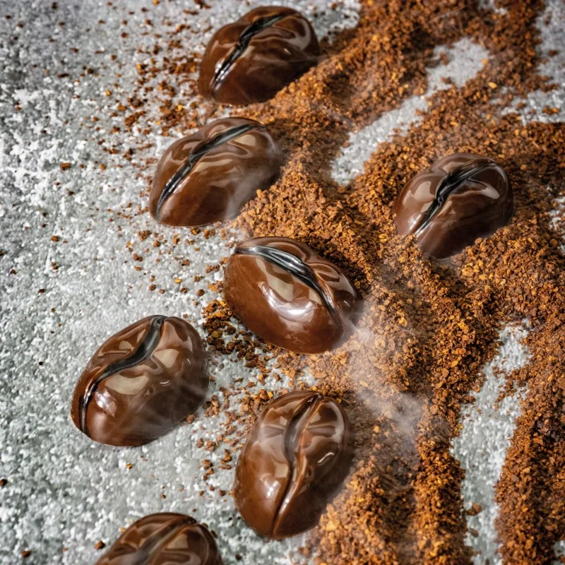 Professional Polycarbonate Coffee Bean Chocolate Praline Mold - 38 mm x 25 mm h 14 mm - 8.5gr - 24 Cavities Professional Polycarbonate Coffee Bean Chocolate Praline Mold - 38 mm x 25 mm h 14 mm - 8.5gr - 24 Cavities