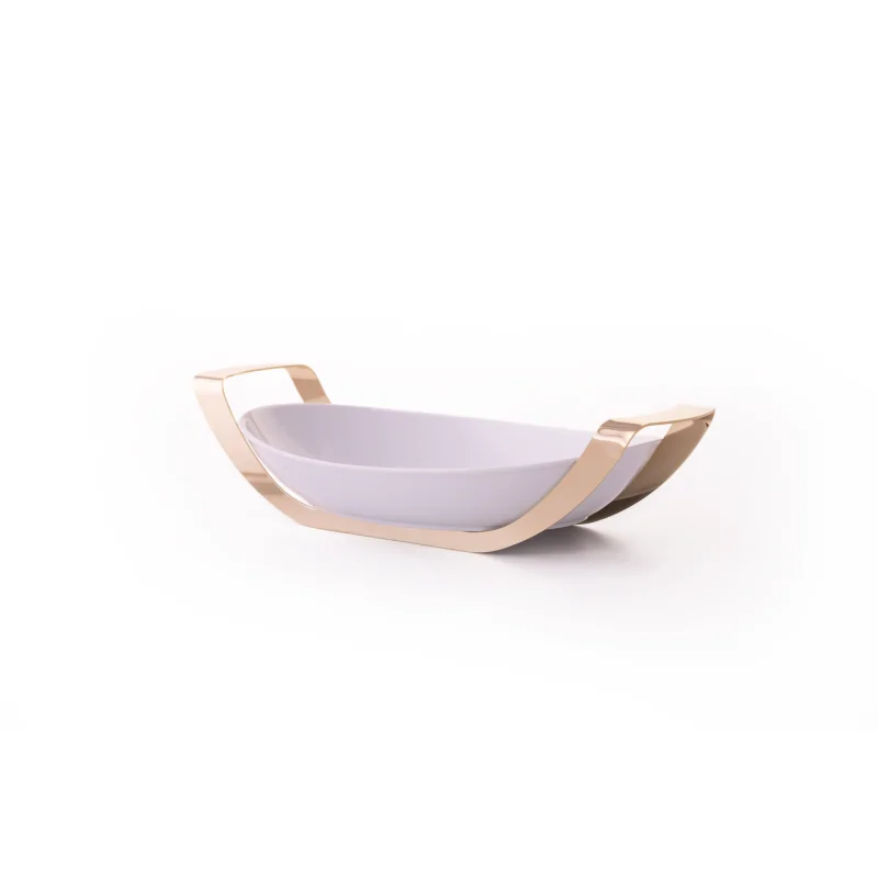Gold Oval Porcelain Dish With Stainless Steel Holder - 35 X 25.5 H: 6.5 cm Gold Oval Porcelain Dish With Stainless Steel Holder - 35 X 25.5 H: 6.5 cm