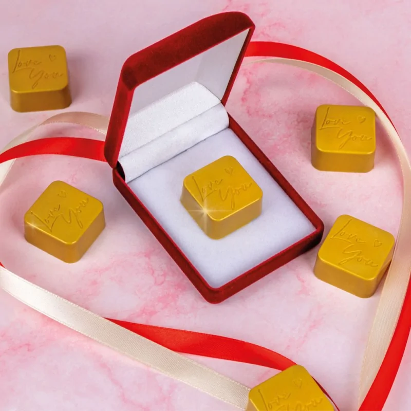 Professional Polycarbonate "Love You" Chocolate Mold - 28 mm x 28 mm h 14 mm - 11.5gr - 24 Cavities Professional Polycarbonate "Love You" Chocolate Mold - 28 mm x 28 mm h 14 mm - 11.5gr - 24 Cavities