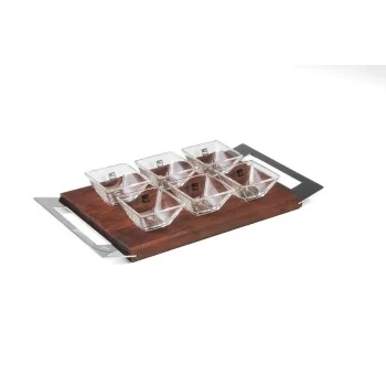 Polished Cutting Board With 6 Glass Bowls - 22 x 33 cm