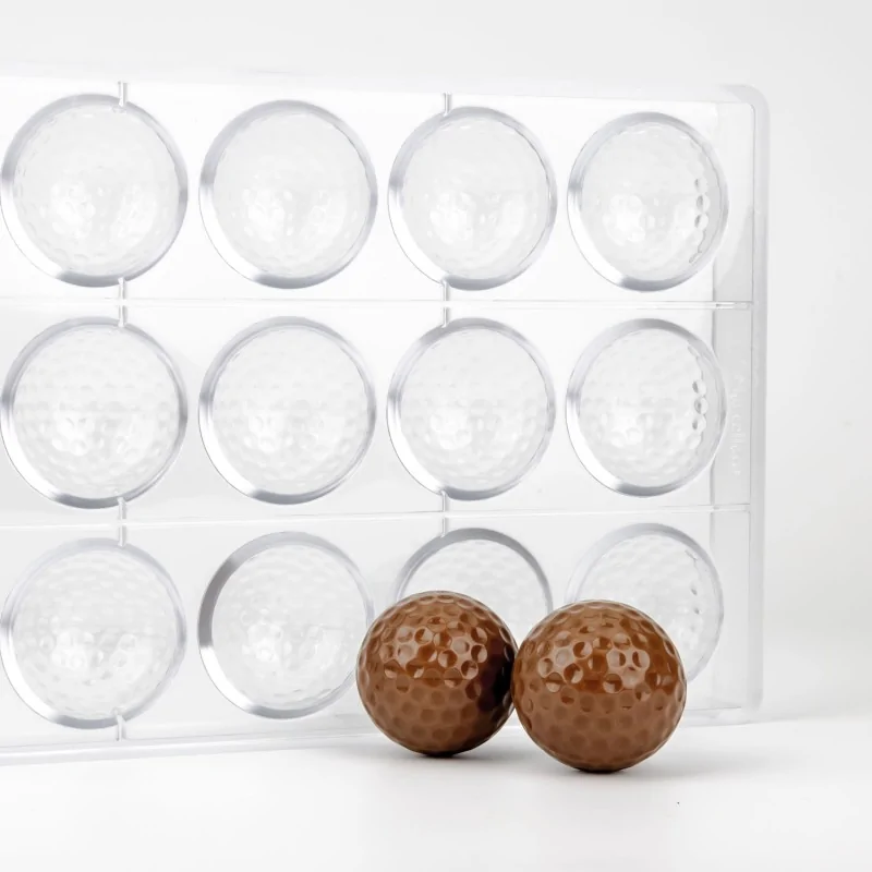Professional Polycarbonate Golf Ball Chocolate Mold - ø 42 mm x h 21 mm - 22gr - 15 Cavities Professional Polycarbonate Golf Ball Chocolate Mold - ø 42 mm x h 21 mm - 22gr - 15 Cavities