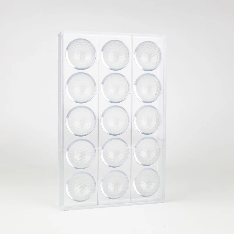 Professional Polycarbonate Golf Ball Chocolate Mold - ø 42 mm x h 21 mm - 22gr - 15 Cavities Professional Polycarbonate Golf Ball Chocolate Mold - ø 42 mm x h 21 mm - 22gr - 15 Cavities