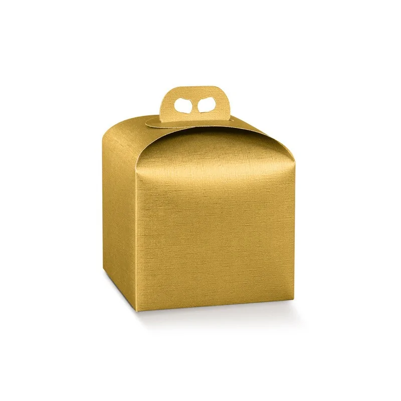 Gold Fiber Linen Texture Panettone Cardboard Box with Handle - 160 mm x 160 mm x 140 mm - Pack of 25 Gold Fiber Linen Texture Panettone Cardboard Box with Handle - 160 mm x 160 mm x 140 mm - Pack of 25