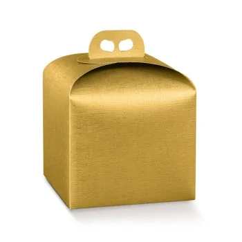Gold Fiber Linen Texture Panettone Cardboard Box with Handle - 200mm x 200mm x 180mm - Pack of 25