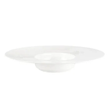 Mikasa Tendre White Bone China Wide Rim Deep Plate 9in, 4.7oz - Set of 16 pcs