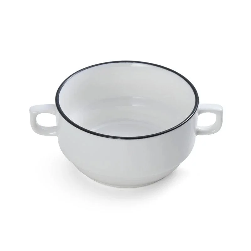 Mikasa 11.2oz Crm Sp Cup Bistro Pin Black Porcelain - Set of 36 pcs
