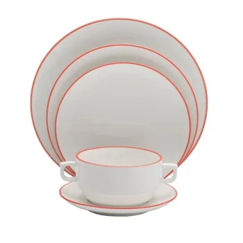 Mikasa 4.9 13oz Crm Sp Cup Bstro Pin Red Porcelain - Set of 12