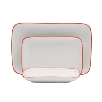 Mikasa 8 x 5 Rectangle Platter Bistro Pin Red Porcelain - Set of 24 pcs