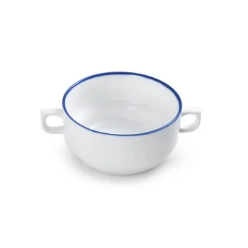 Mikasa 4.9 13oz Crm Sp Cup Bstro Pin Blu Porcelain - Set of 24 pcs