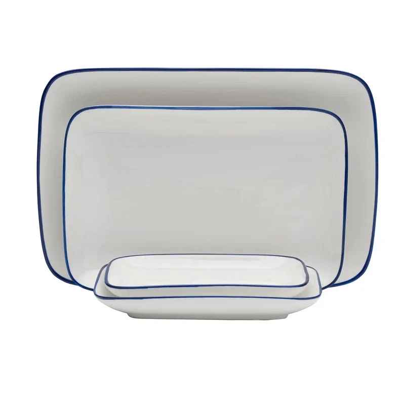 Mikasa Bistro Pinstripe Blue Rectangular Platter 10 x 7 Inch - Set of 12 pcs