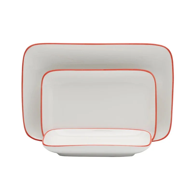 Mikasa Bistro Pinstripe Red Rectangular Platter 10 x 7 Inch - Set of 12 pcs Mikasa Bistro Pinstripe Red Rectangular Platter 10 x 7 Inch - Set of 12 pcs