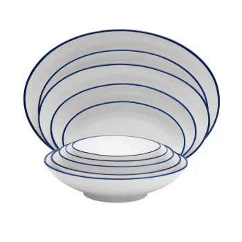 Mikasa Bistro Pinstripe Blue Deep Plate 7.5 Inch / 13.5 oz - Set of 24 pcs