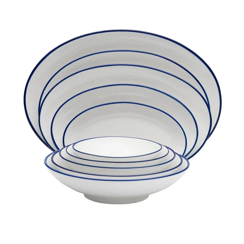 Mikasa Bistro Pinstripe Blue Deep Plate 6.5 Inch / 8.5 oz - Set of 24 pcs Mikasa Bistro Pinstripe Blue Deep Plate 6.5 Inch / 8.5 oz - Set of 24 pcs