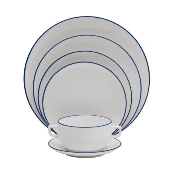 Mikasa Bistro Pinstripe Blue Coupe Plate 9 Inch - Set of 24 pcs