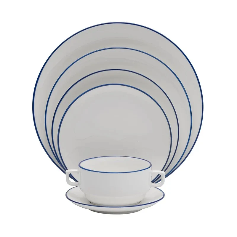 Mikasa Bistro Pinstripe Blue Coupe Plate 10 Inch - Set of 12 pcs