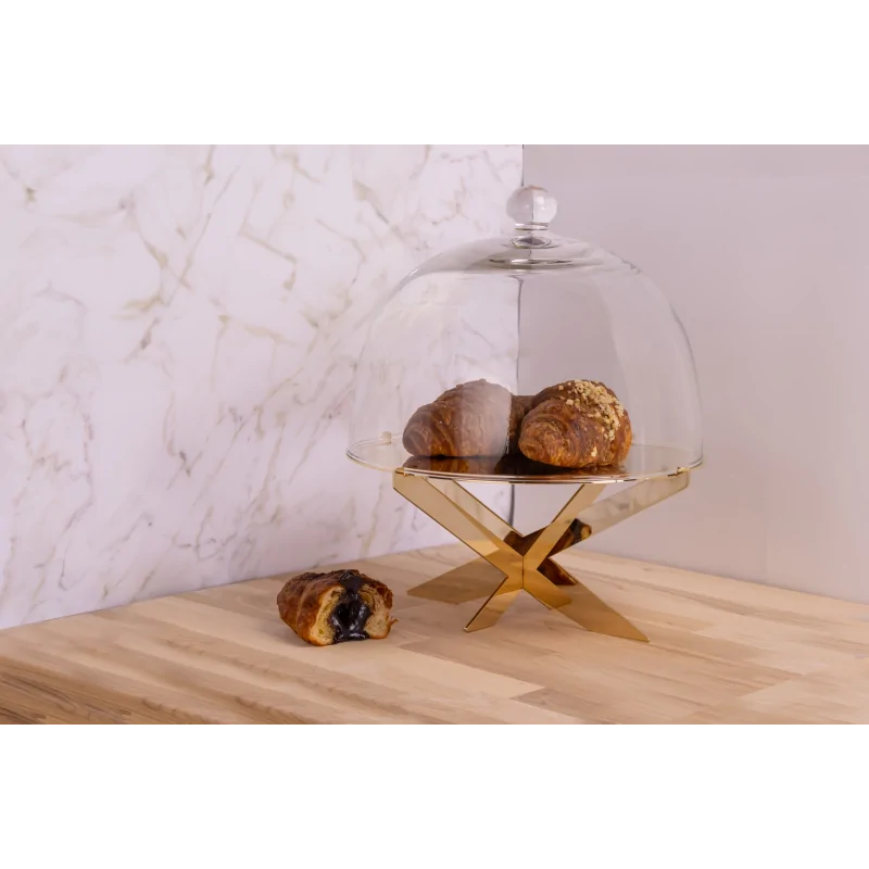 Gold Cake Stand With Glass Dome - 28 cm H: 34 cm