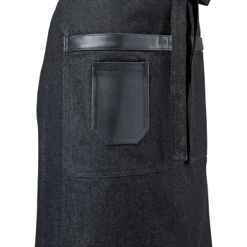 Barfly Wyatt Mid-Bistro Apron - Black Denim With Black Leather Accents