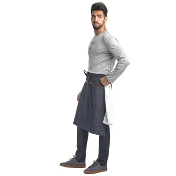 Barfly Wyatt Mid-Bistro Apron - Indigo Denim With Brown Leather Accents
