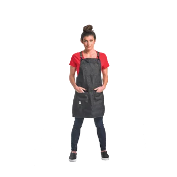 Barfly Renegade Bib Apron - Black Denim With Brown Leather Straps