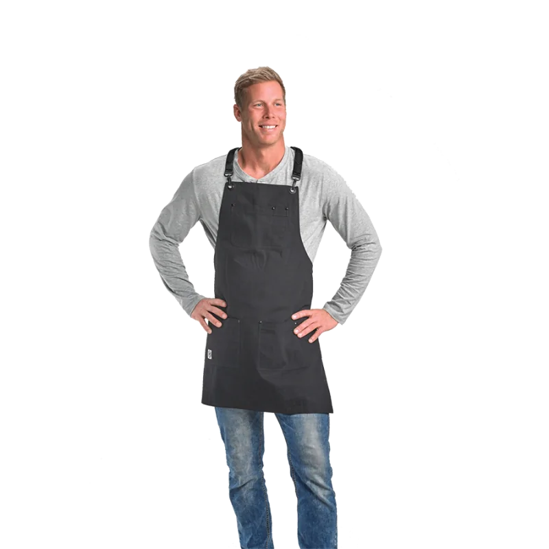 Barfly Renegade Bib Apron - Black Canvas With Black Leather Straps Barfly Renegade Bib Apron - Black Canvas With Black Leather Straps