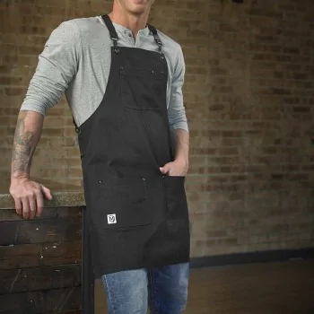 Barfly Renegade Bib Apron - Black Canvas With Black Leather Straps