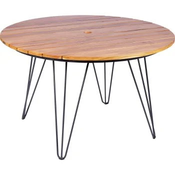Tarsila Round Teak Wood Table With Carbon Steel Frame